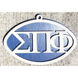 Painted Wood Ornament - 4" Sigma Pi Phi - Blue over White - #191-3213